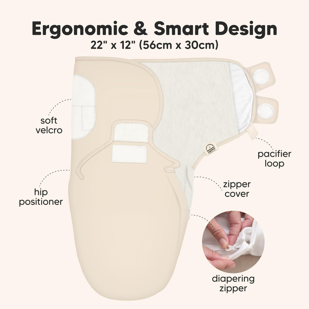 KeaBabies Bumble Bear swaddle zip-up feature shows diaper-change convenience while baby rests