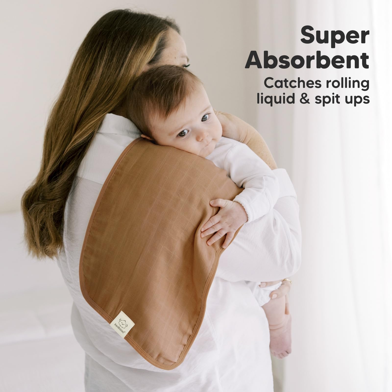 KeaBabies burp cloth size 20x10 highlights generous coverage for messes.