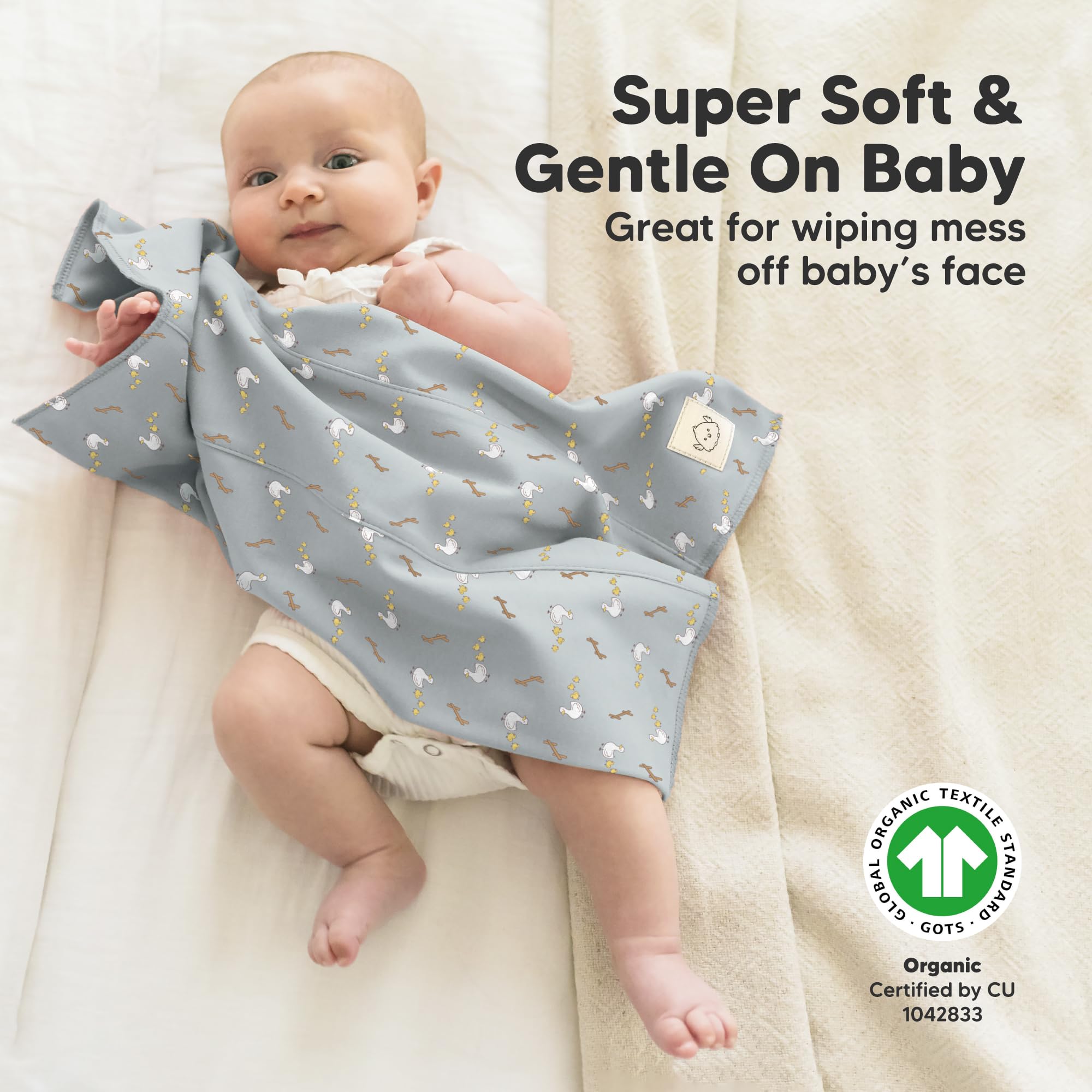 KeaBabies burp cloths durability shot shows machine washability for everyday baby care.