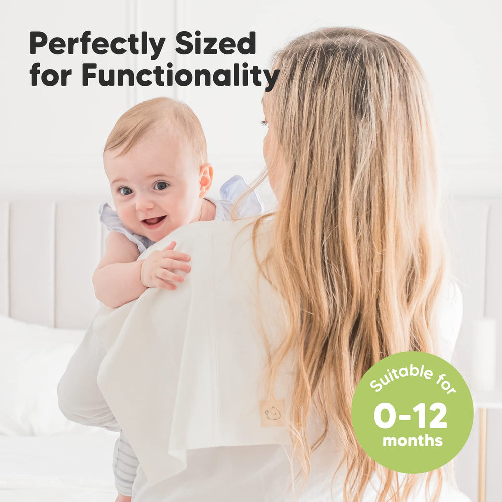 KeaBabies burp cloth on shoulder during feeding for comfort and mess control.