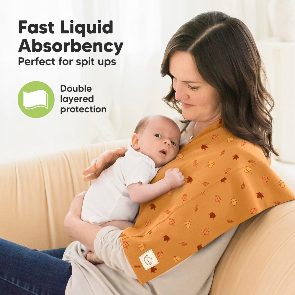 KeaBabies burp cloths shoulder coverage highlights mess protection during feeds.