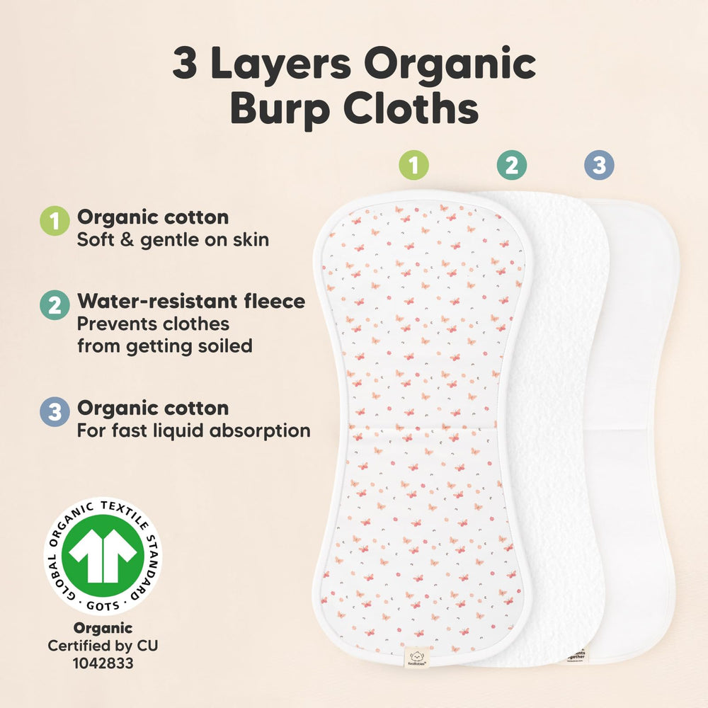 KeaBabies burp cloths 3-layer absorbent design for quick spill control.