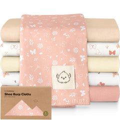 KeaBabies Organic Burp Cloths butterfly pattern laid flat, showing large 20x12 size and ultra-soft fabric.