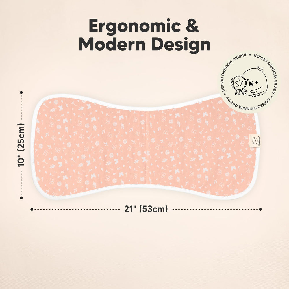 KeaBabies burp cloths figure-8 shoulder-coverage—prevents slipping for calmer burping.