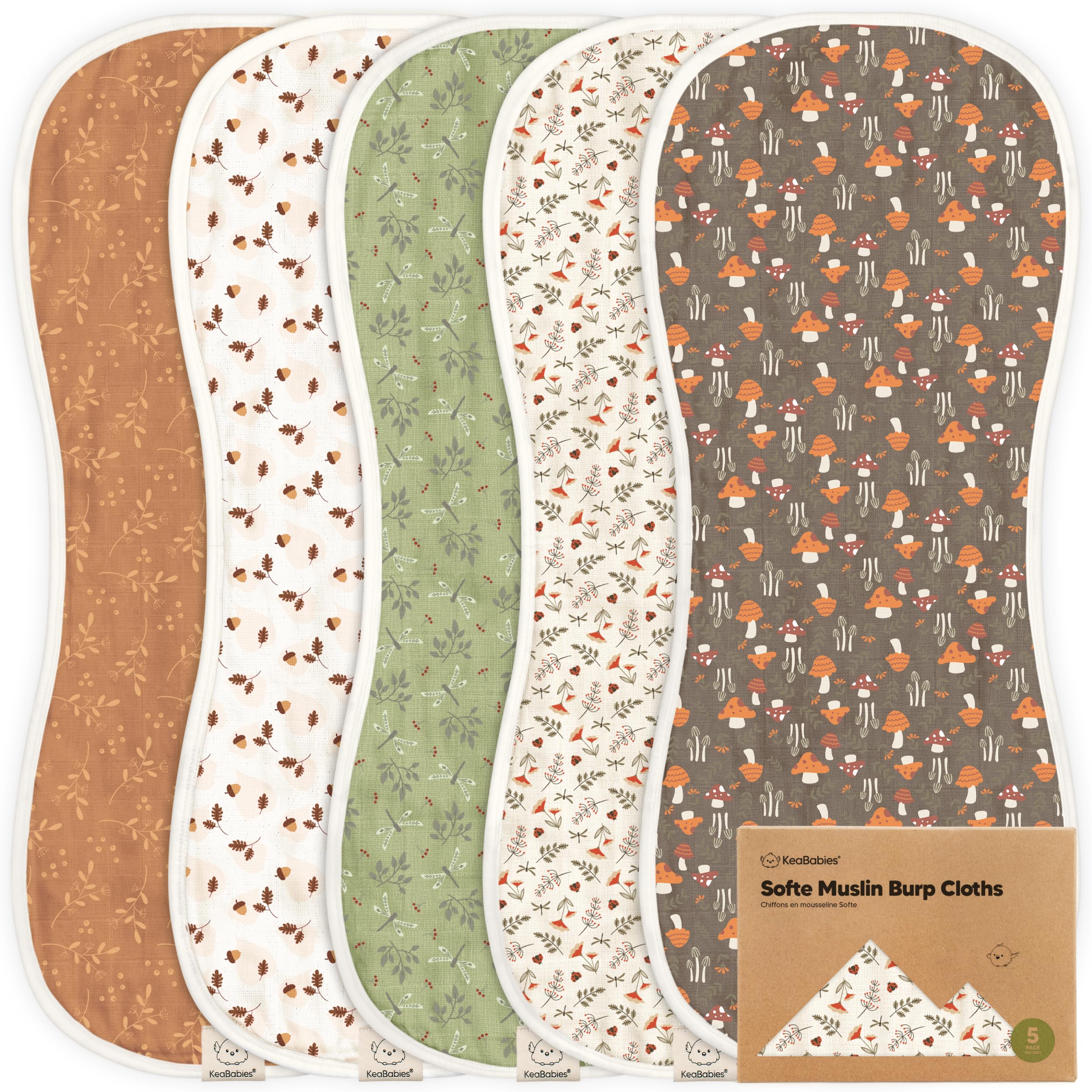 KeaBabies burp cloths folded close-up highlights ultra-absorbent fabric