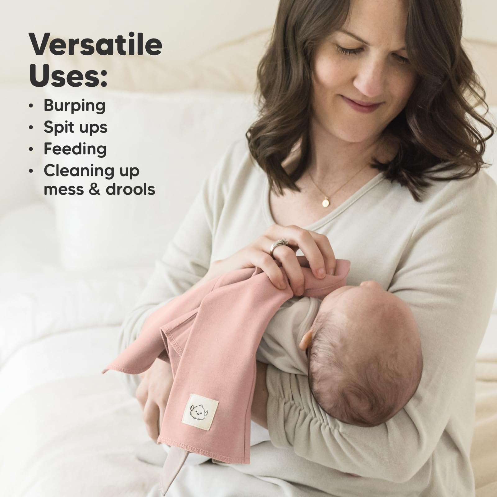 KeaBabies 20x12-inch burp cloths provide broad shoulder coverage for easier burping.