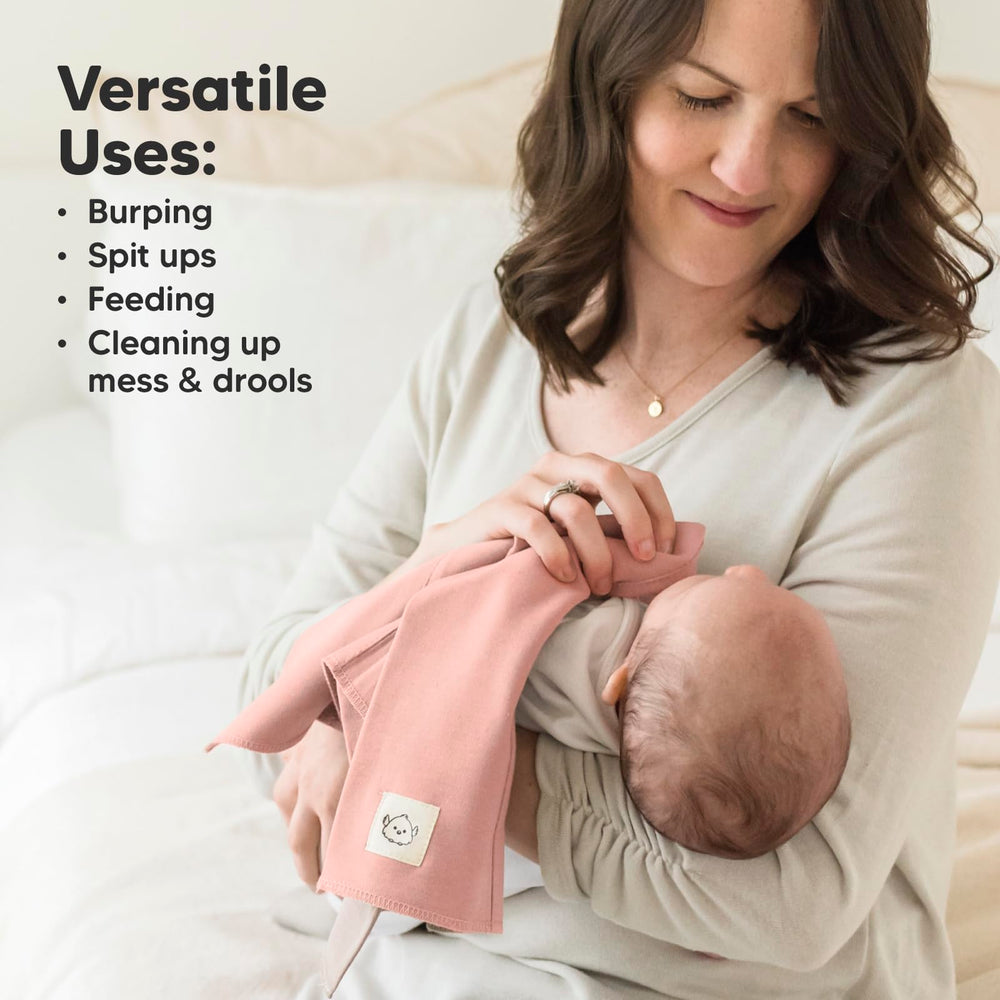 KeaBabies 20x12-inch burp cloths provide broad shoulder coverage for easier burping.