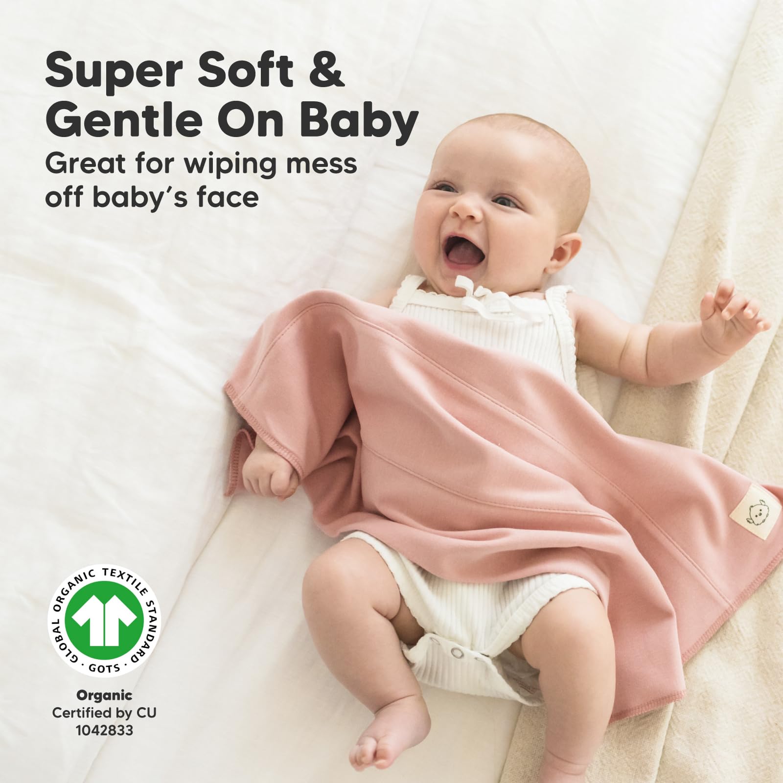 KeaBabies Organic Burp Cloths close-up shows thick double-layer fabric for durability and softness.