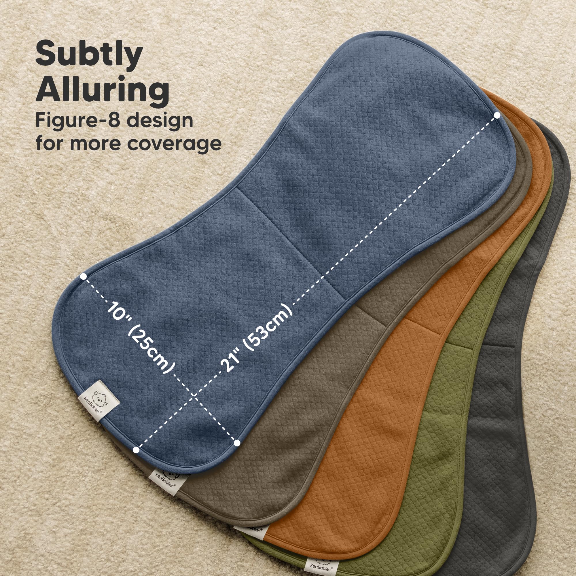 KeaBabies 21x10 inch burp cloth showing large coverage for spills and spit-ups