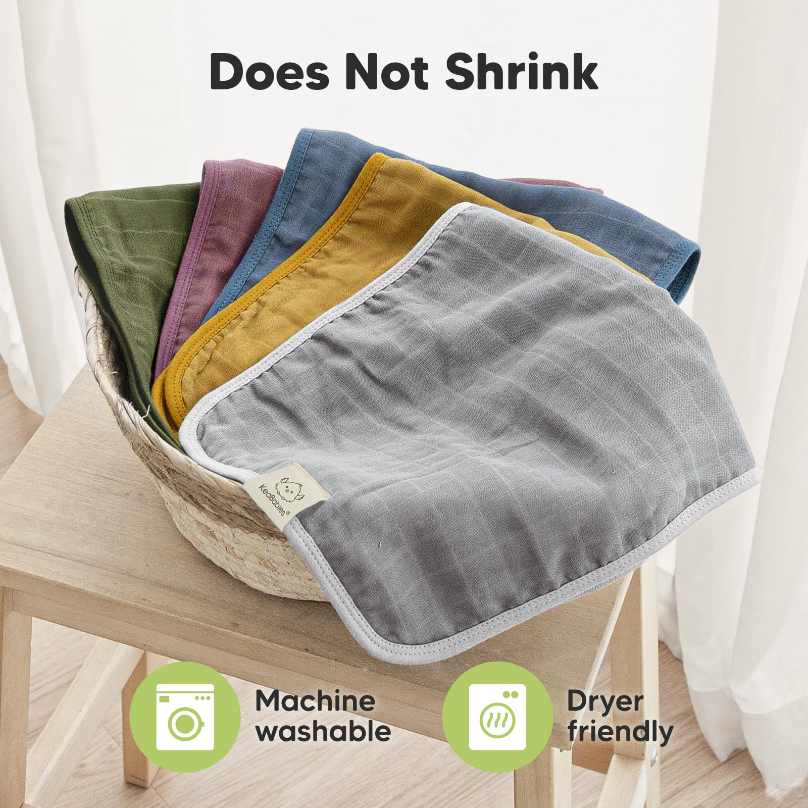 KeaBabies Burp Cloths show spit up coverage for everyday mess management.