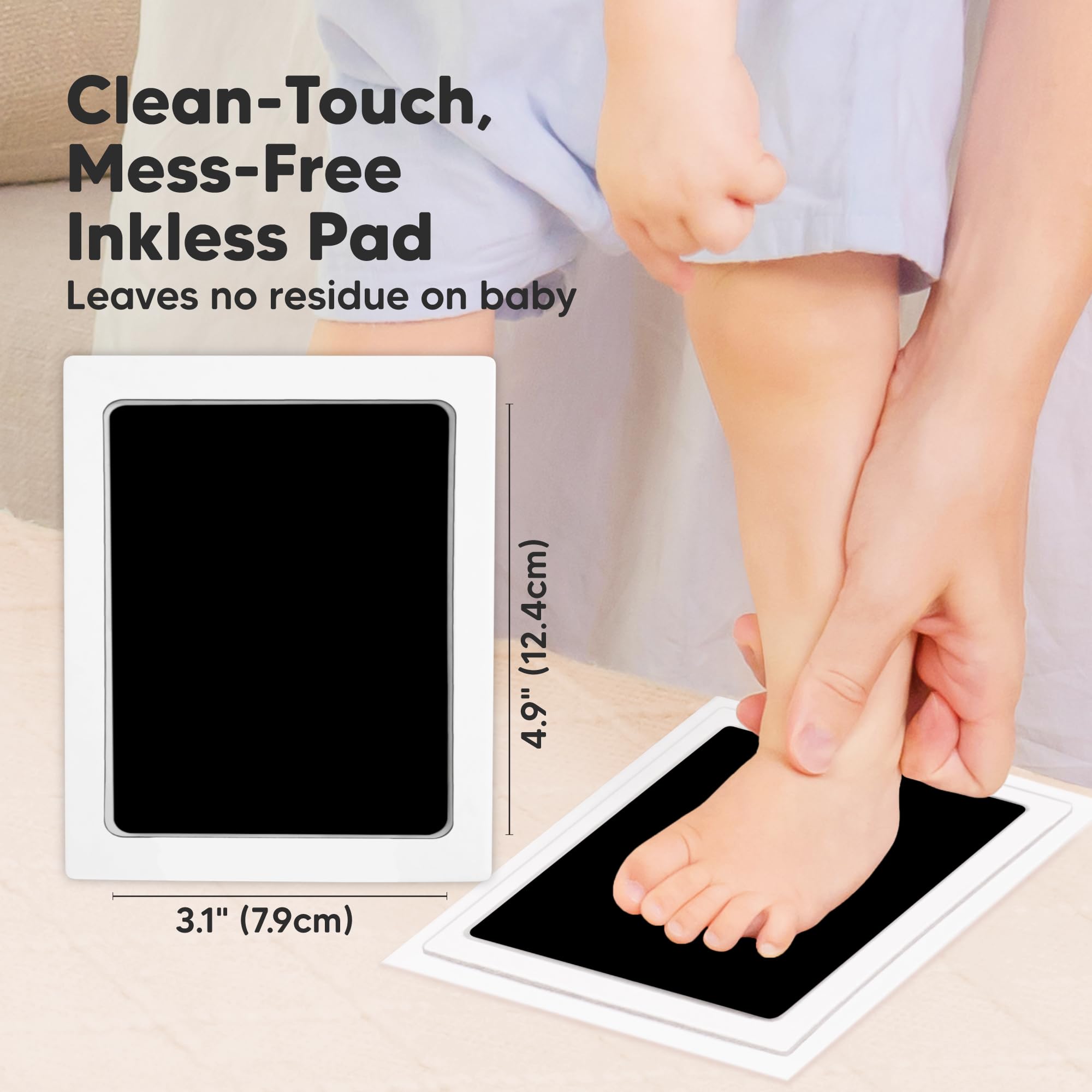 KeaBabies clean-touch inkpad captures baby hand imprint with no ink residue for keepsakes.