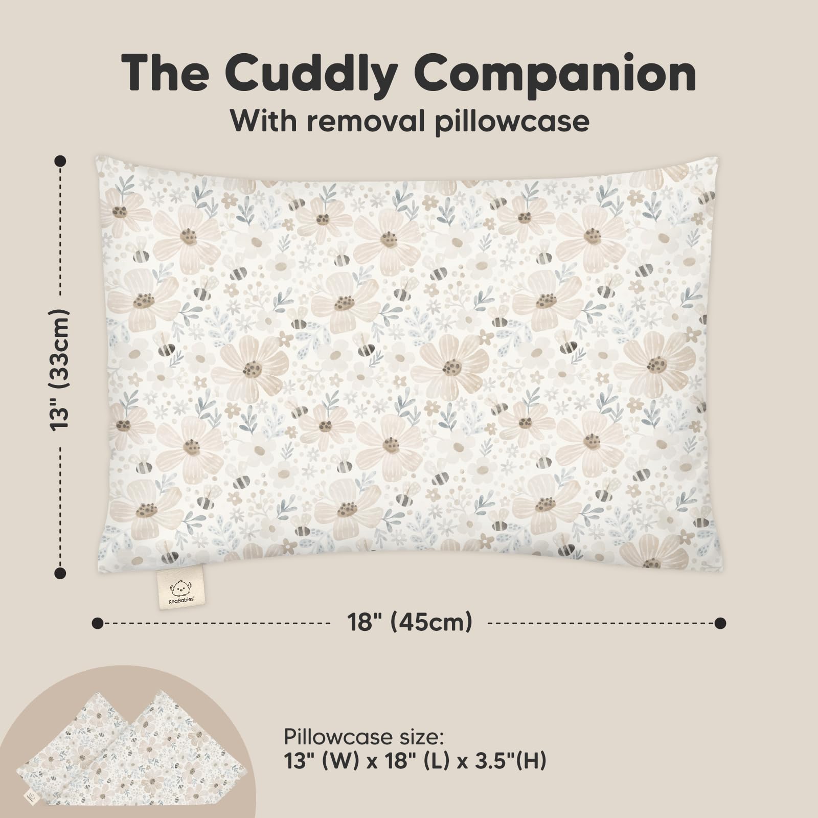 KeaBabies Cloud-soft pillow surface ideal for comfy naps and bedtime cuddles.
