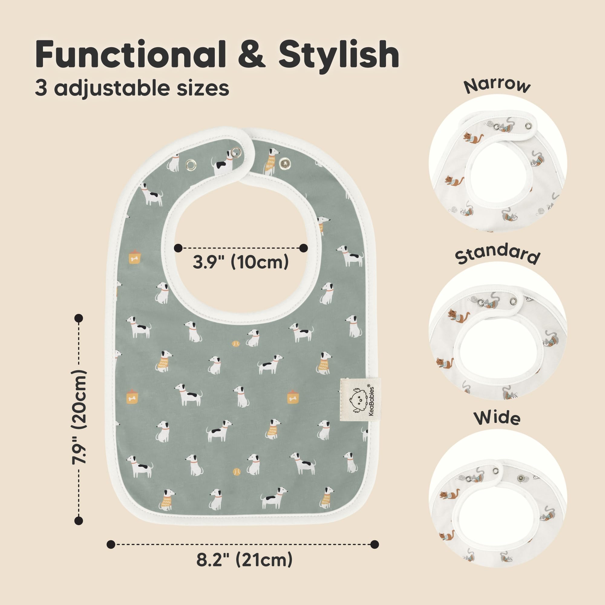 KeaBabies Coast bibs showing absorbent cotton layer keeps outfits dry