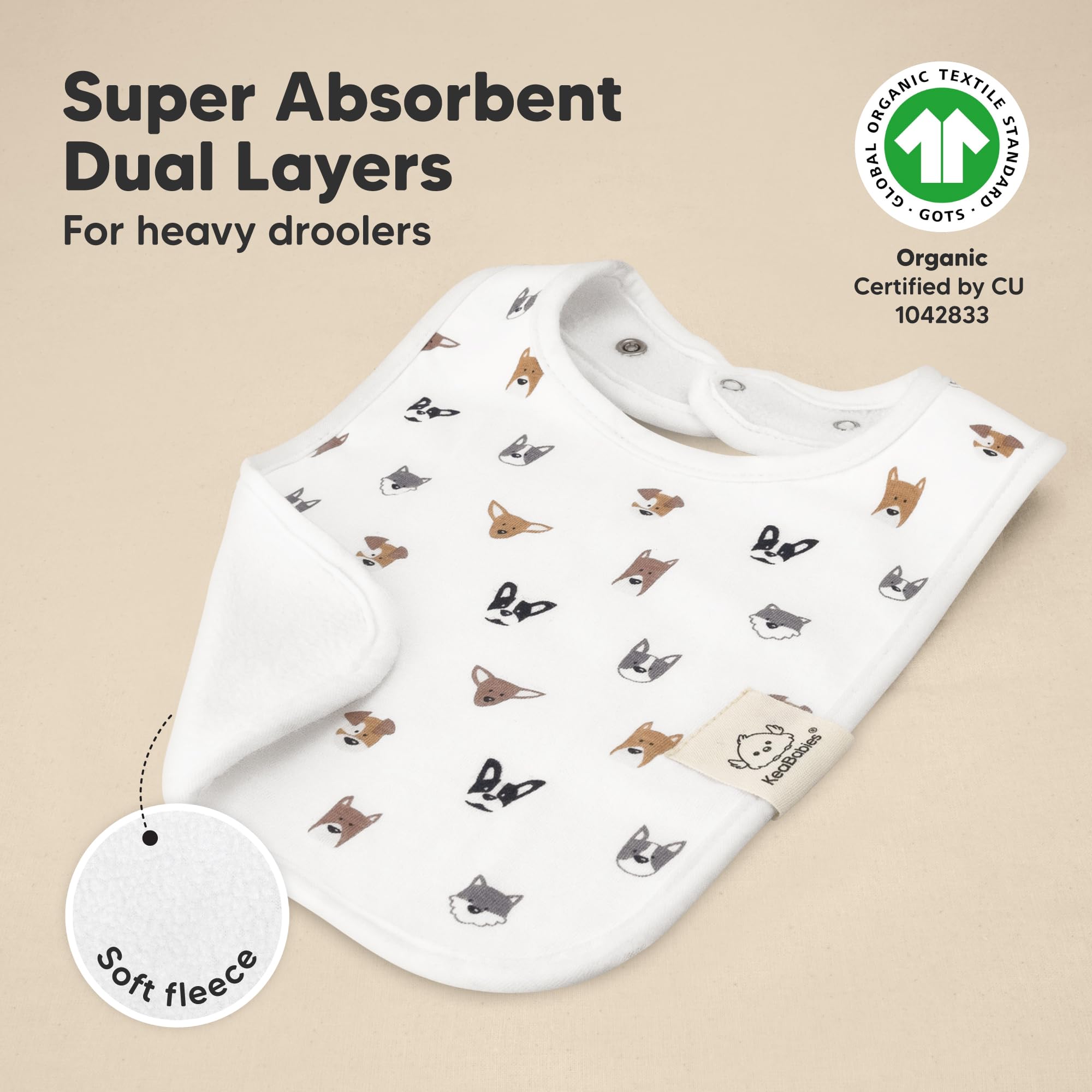 KeaBabies Coast bibs with adjustable nickel-free snaps for secure fit