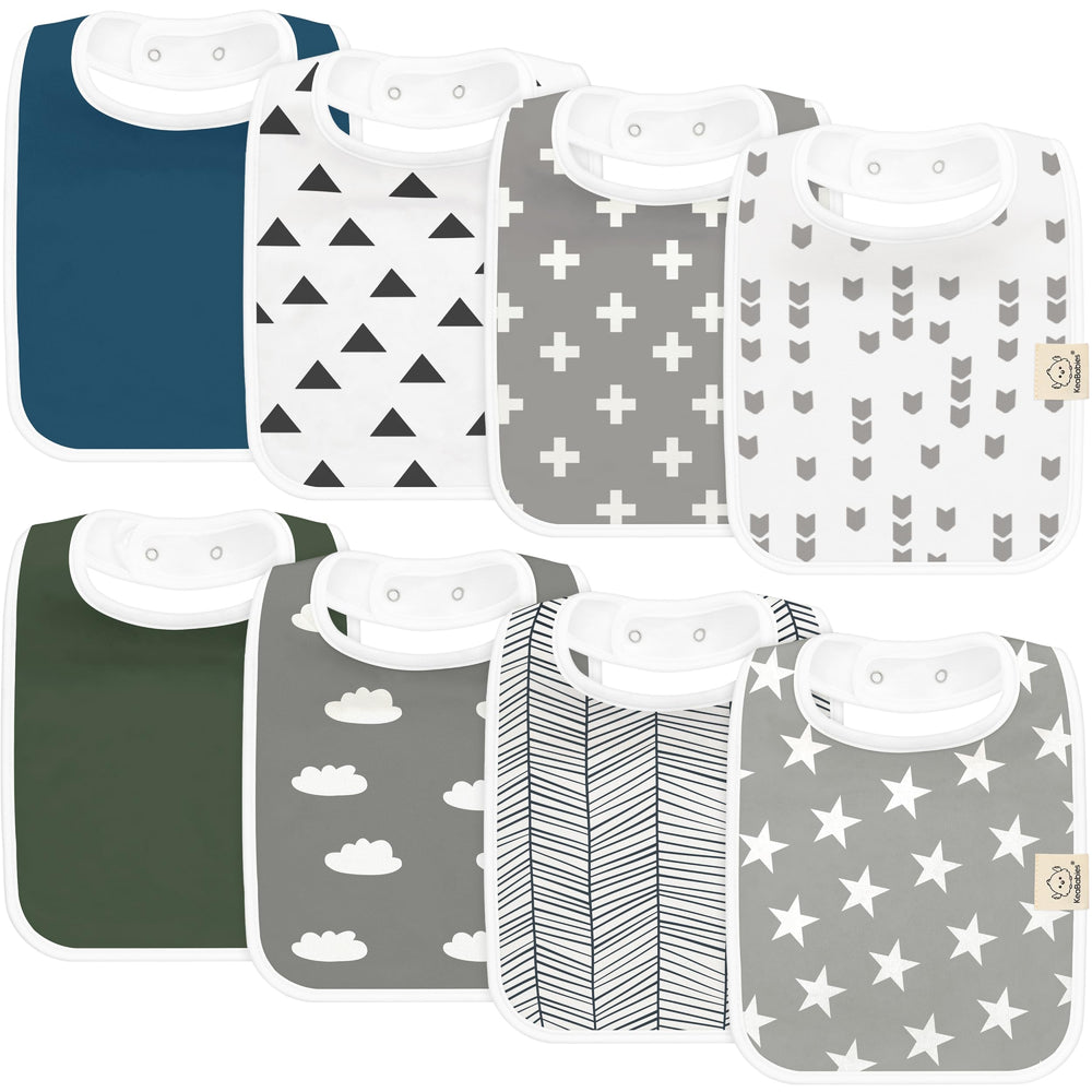 KeaBabies Coast 8-pack bibs laid out showing unisex color range for versatility