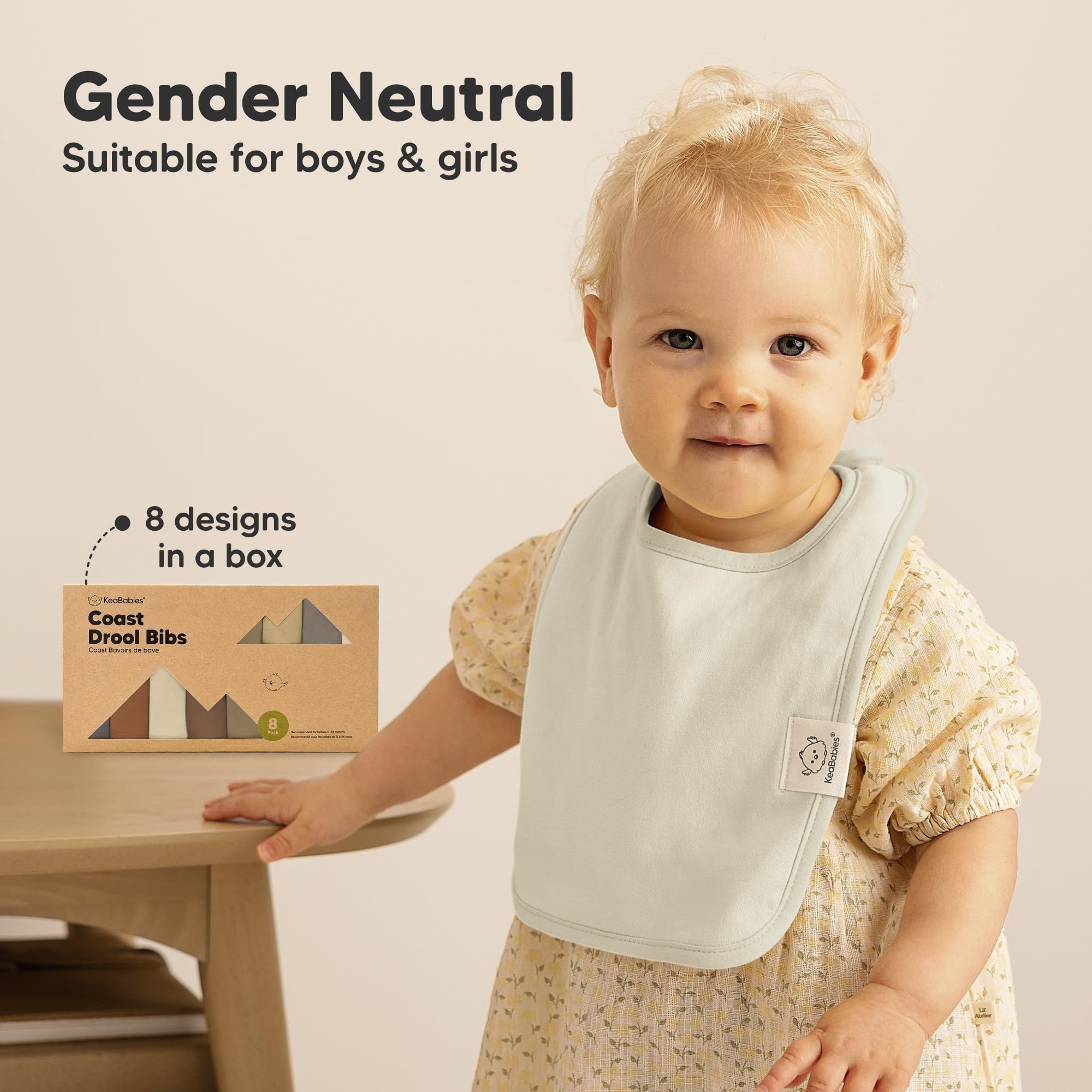 KeaBabies Coast bibs fit newborns to 24 months during drool and meals.
