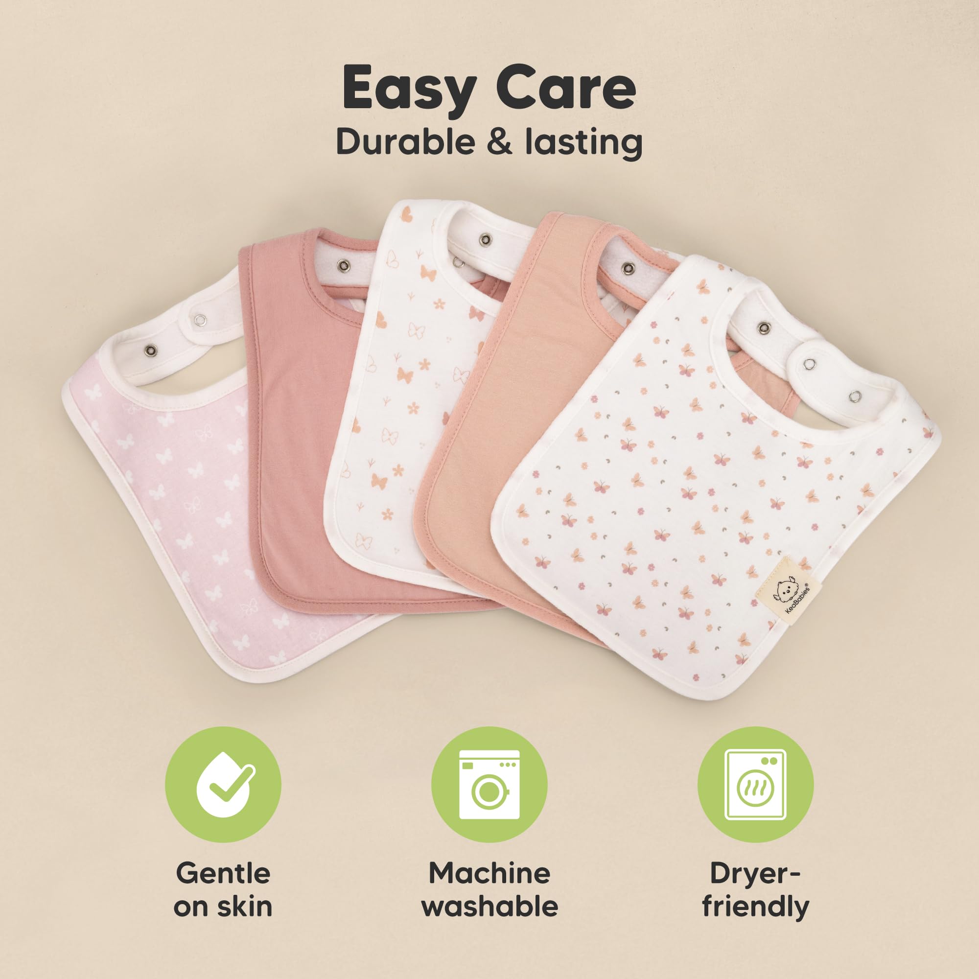 KeaBabies Coast butterfly bibs use GOTS organic cotton for comfort.