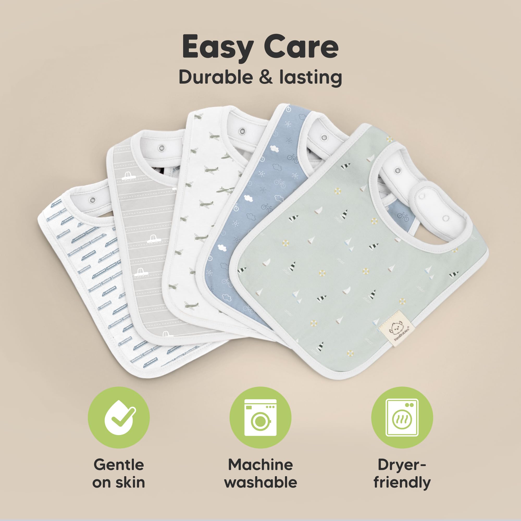 KeaBabies Coast bibs are machine washable for easy cleanup