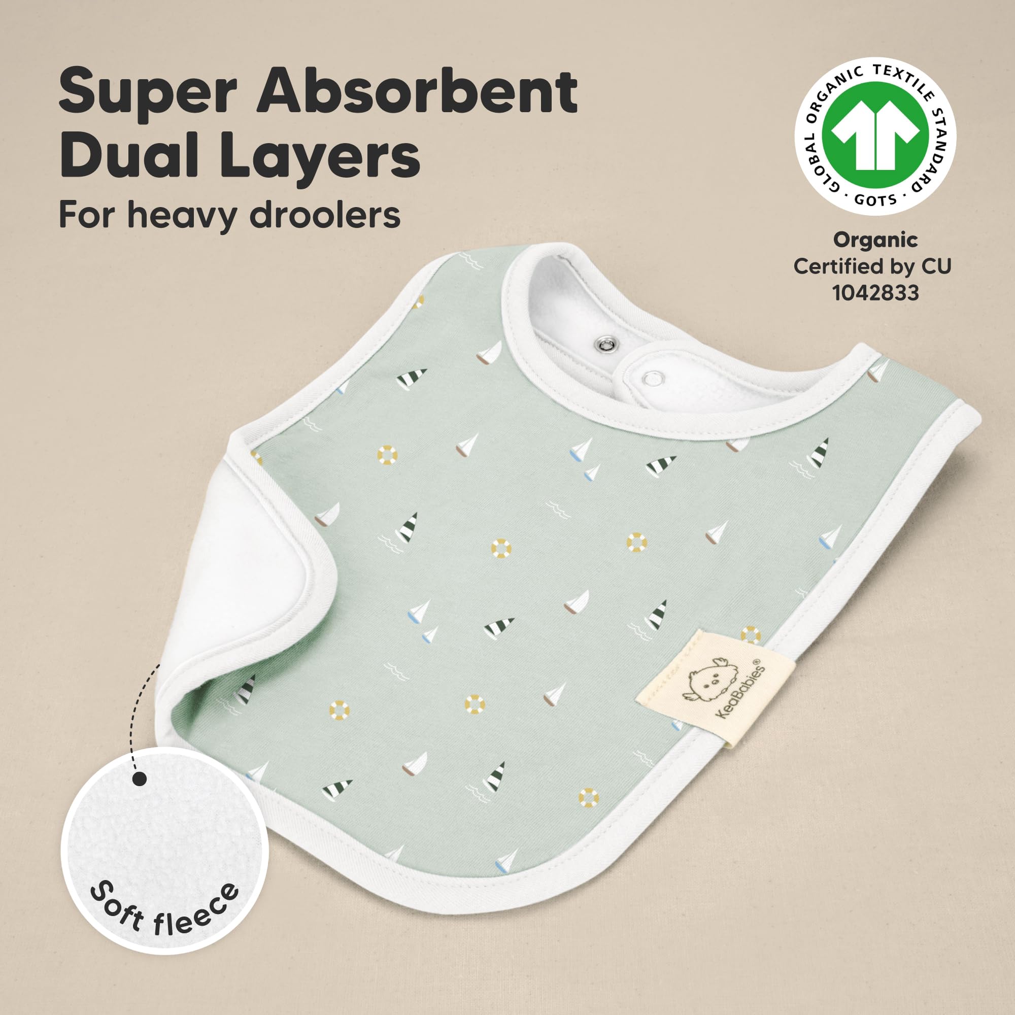 KeaBabies Coast bibs provide large chest coverage during meals
