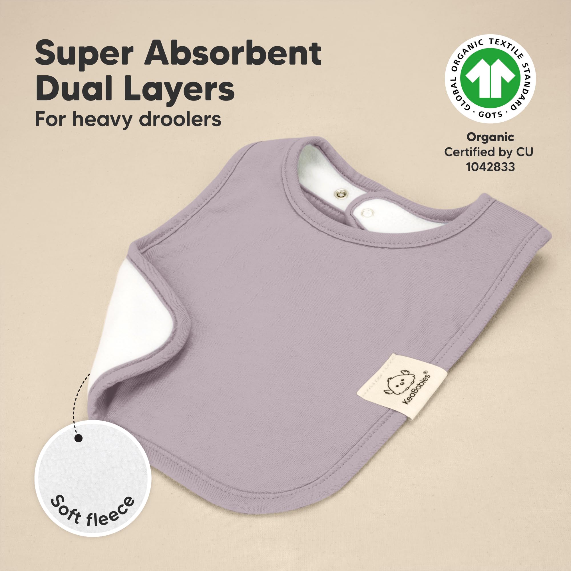 KeaBabies Coast bibs with nickel-free snaps illustrate adjustable sizing for growing babies