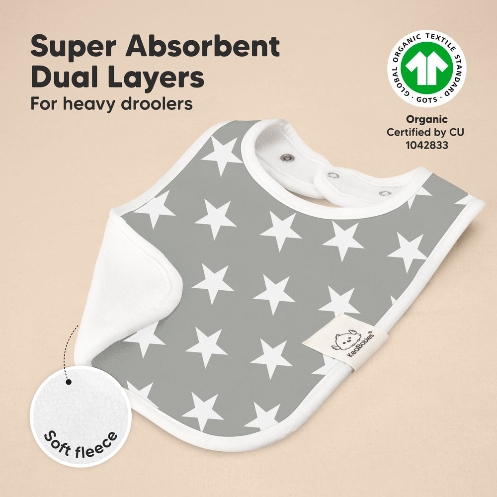 KeaBabies Coast bibs display water-resistant backing for easy cleanup