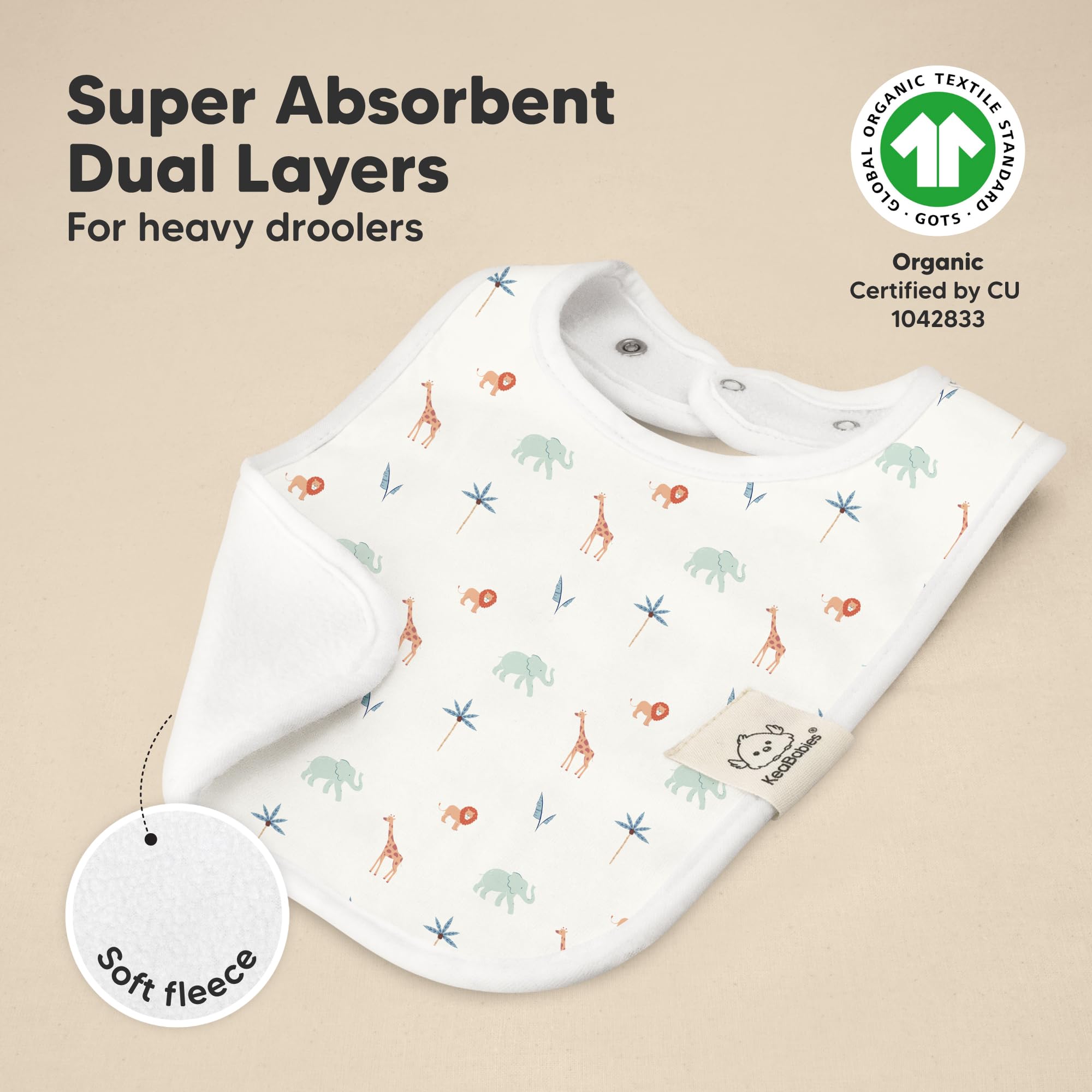 KeaBabies Coast Baby Bibs back view shows water-resistant fleece backing.
