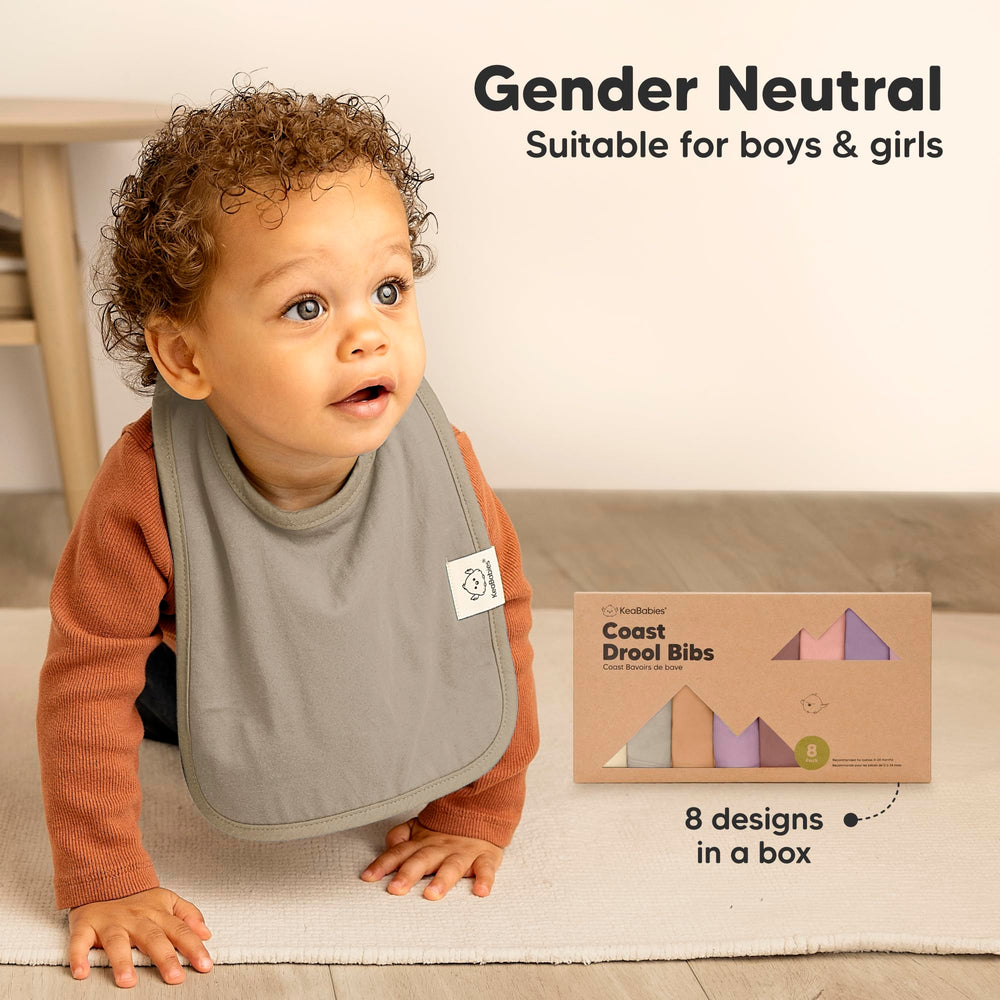 KeaBabies Coast 8-pack display shows unisex mauve colors for 0–24 months.