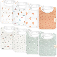 KeaBabies Coast Bib 8-pack in wilderness colors keeps baby outfits clean during drool.