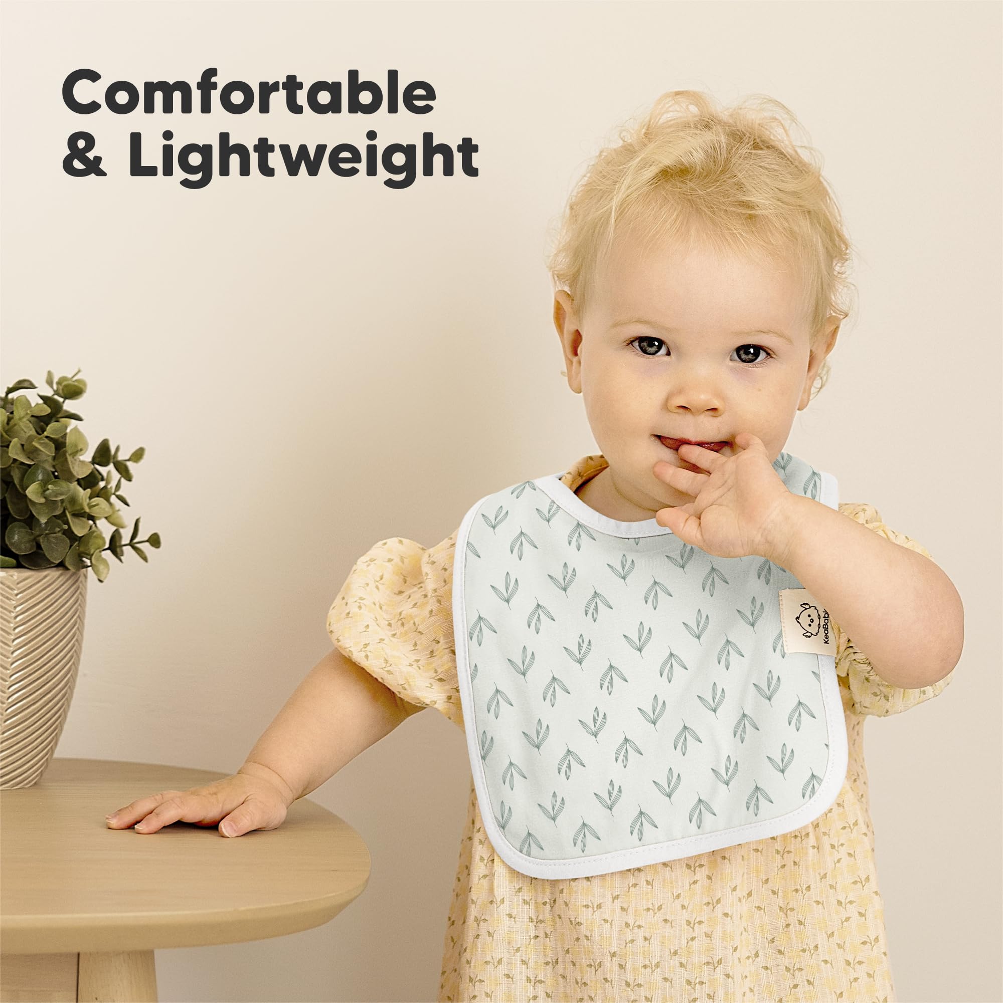 KeaBabies Coast bib with adjustable snaps fits growing necklines.
