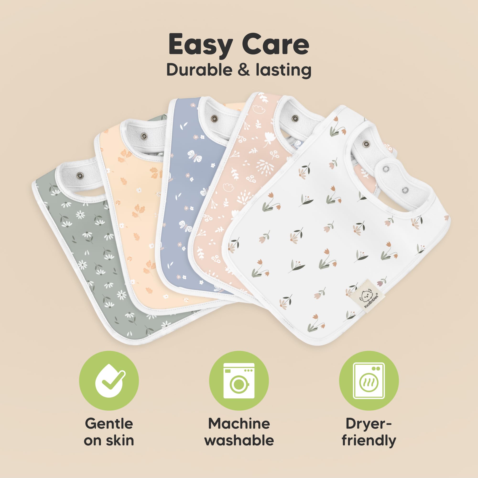 KeaBabies Coast bib shows nickel-free snaps for gentle removal.