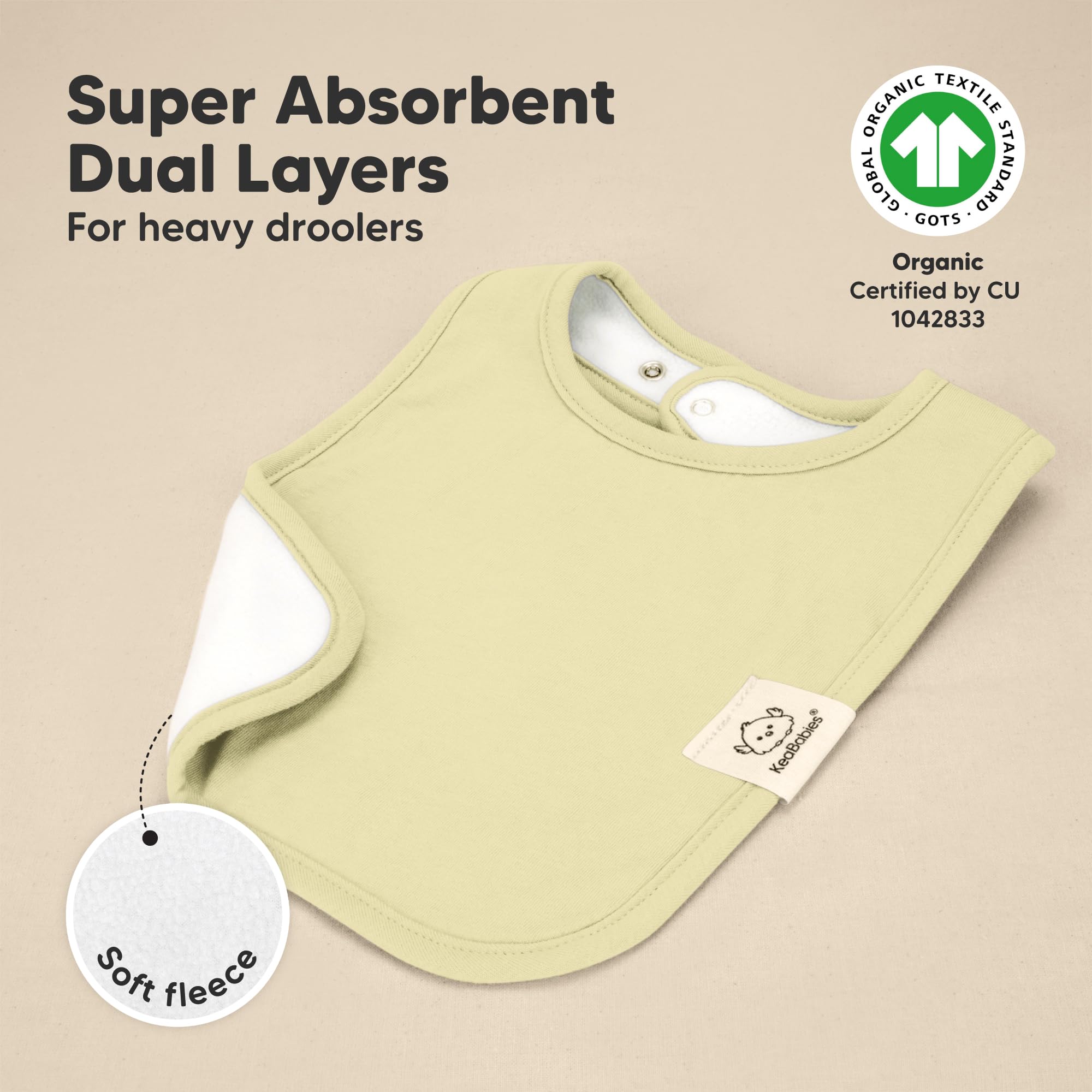 KeaBabies Coast Bibs waterproof fleece backing protects clothing