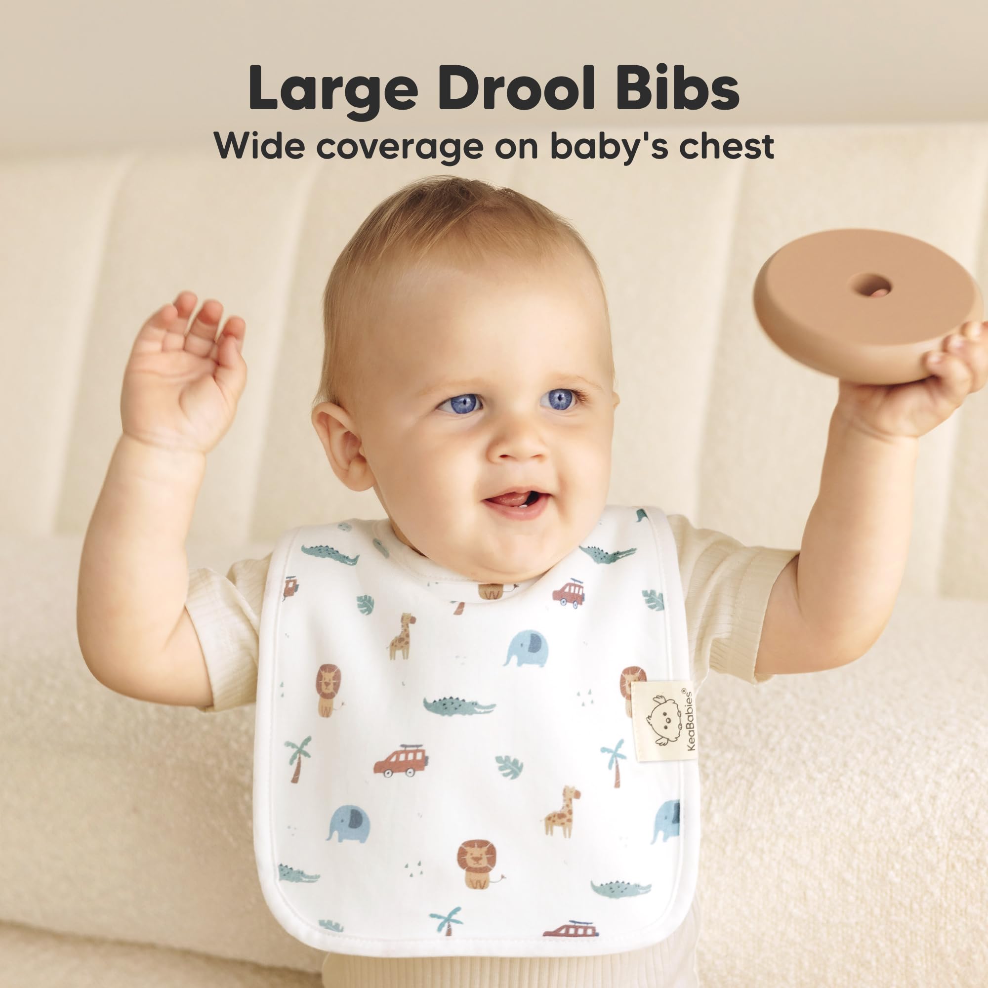 KeaBabies Coast Bib back layer provides water-resistant softness against sensitive skin.
