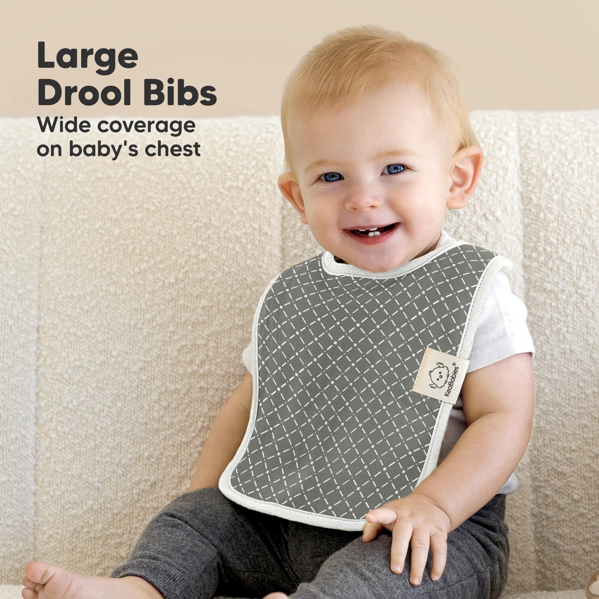 KeaBabies Coast Bibs feature a water-resistant back to guard outfits from spills.
