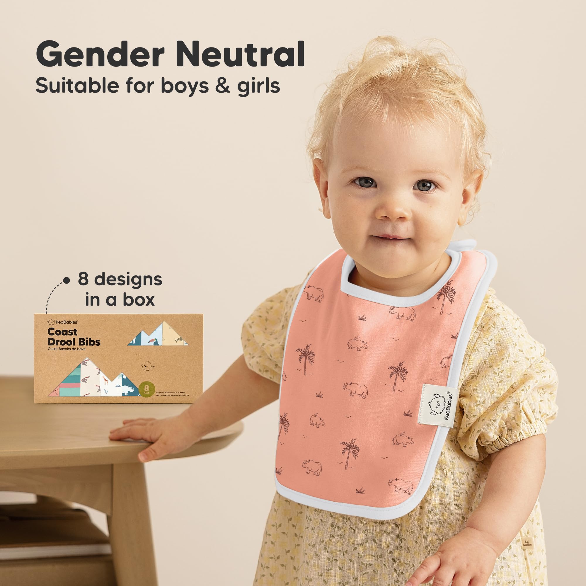 KeaBabies Coast soft-skin bibs support sensitive skin and teething babies.