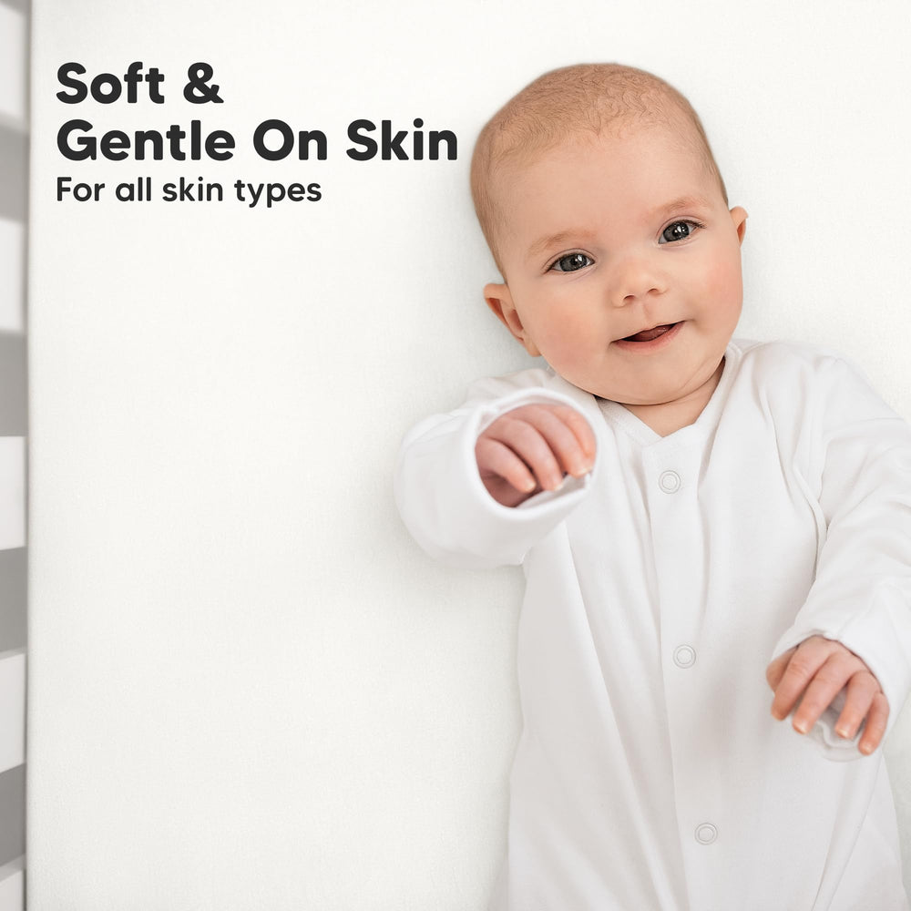 KeaBabies concealed SnugFit elastic band close-up shows secure fit for safe sleep.