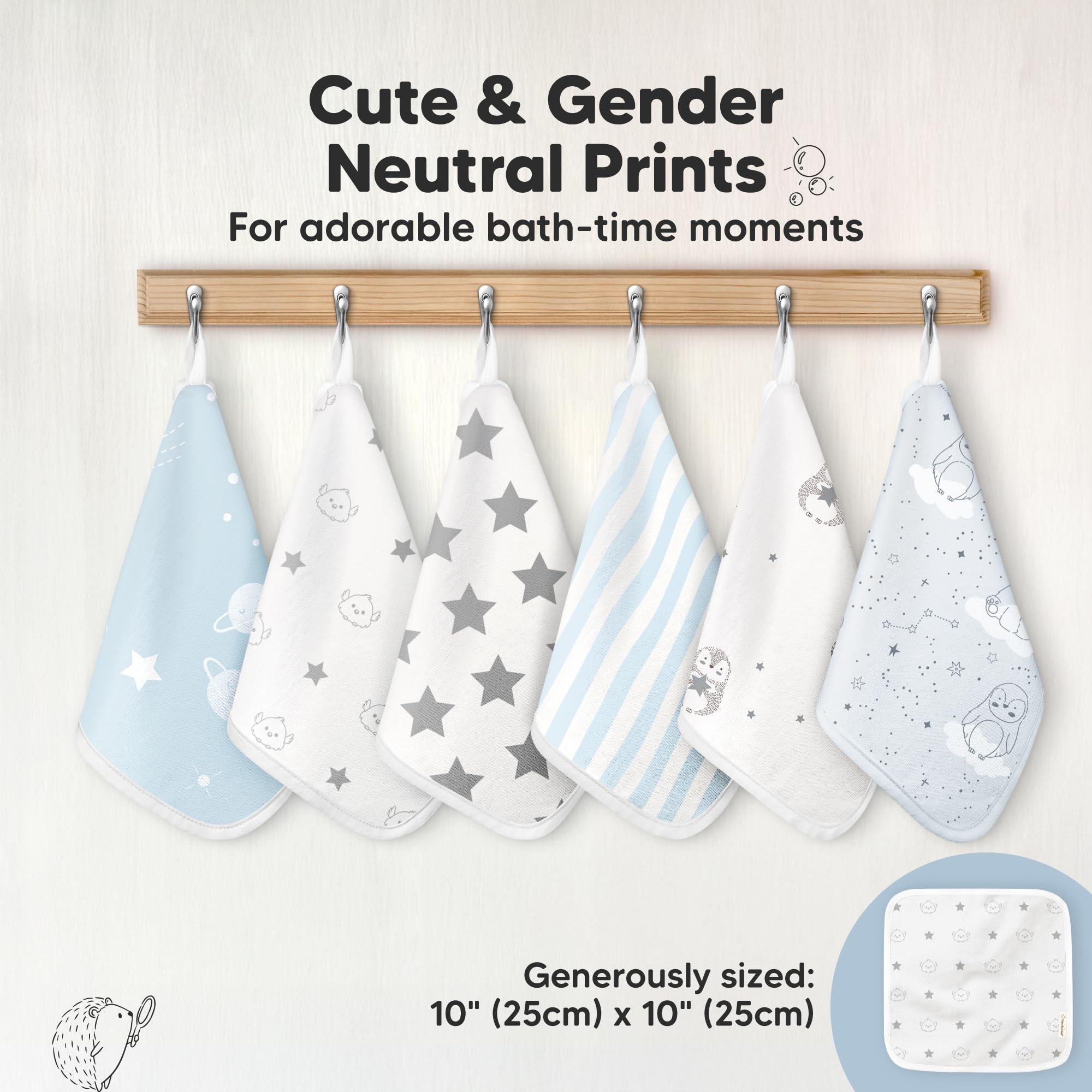 KeaBabies Constellation washcloths in gender-neutral colors for newborns.