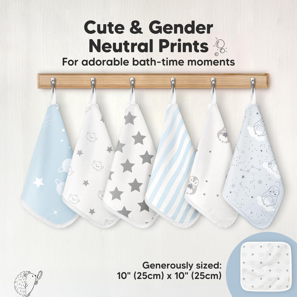 KeaBabies Constellation washcloths in gender-neutral colors for newborns.