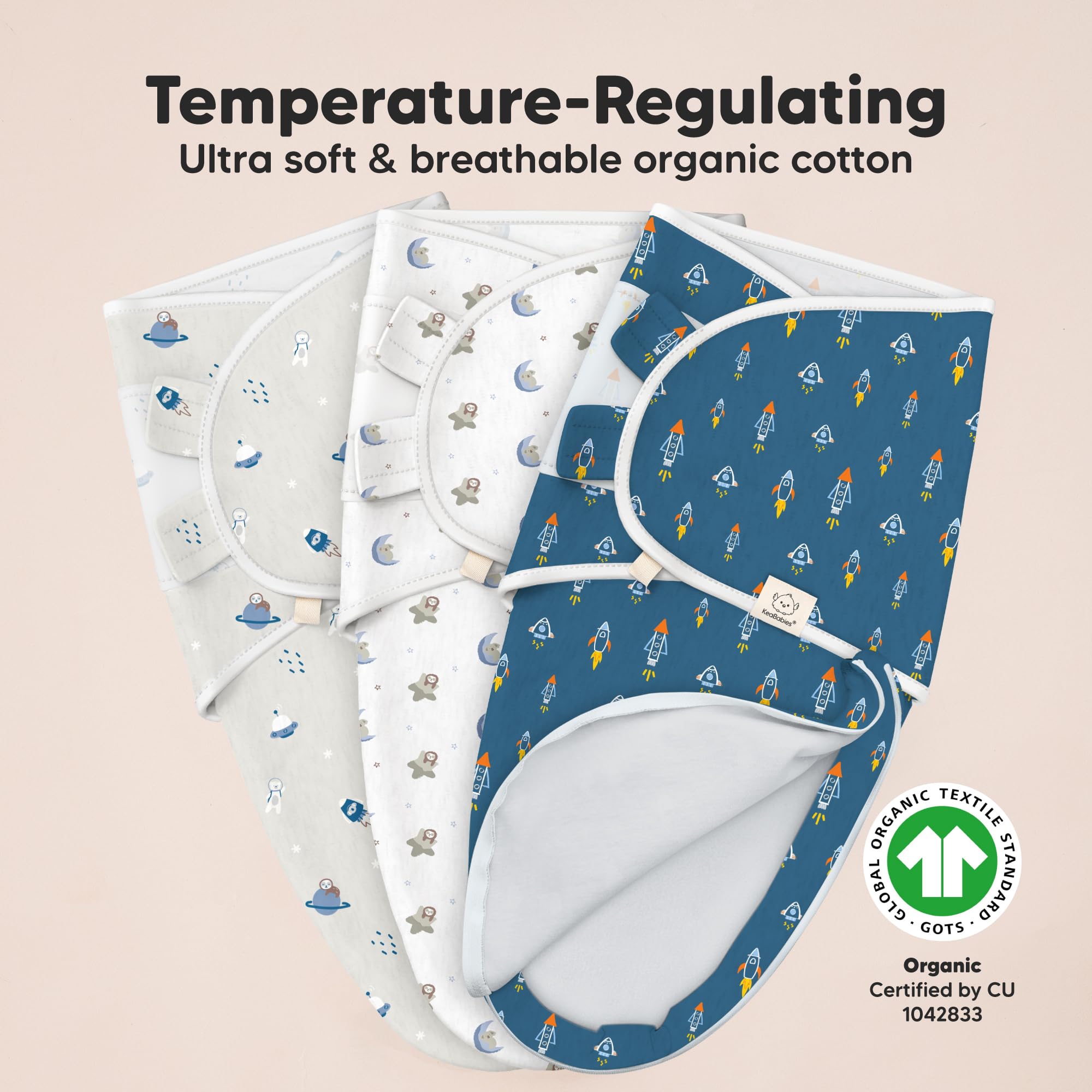KeaBabies Cosmo 2-way stretch knit adds durability and gentle stretch.