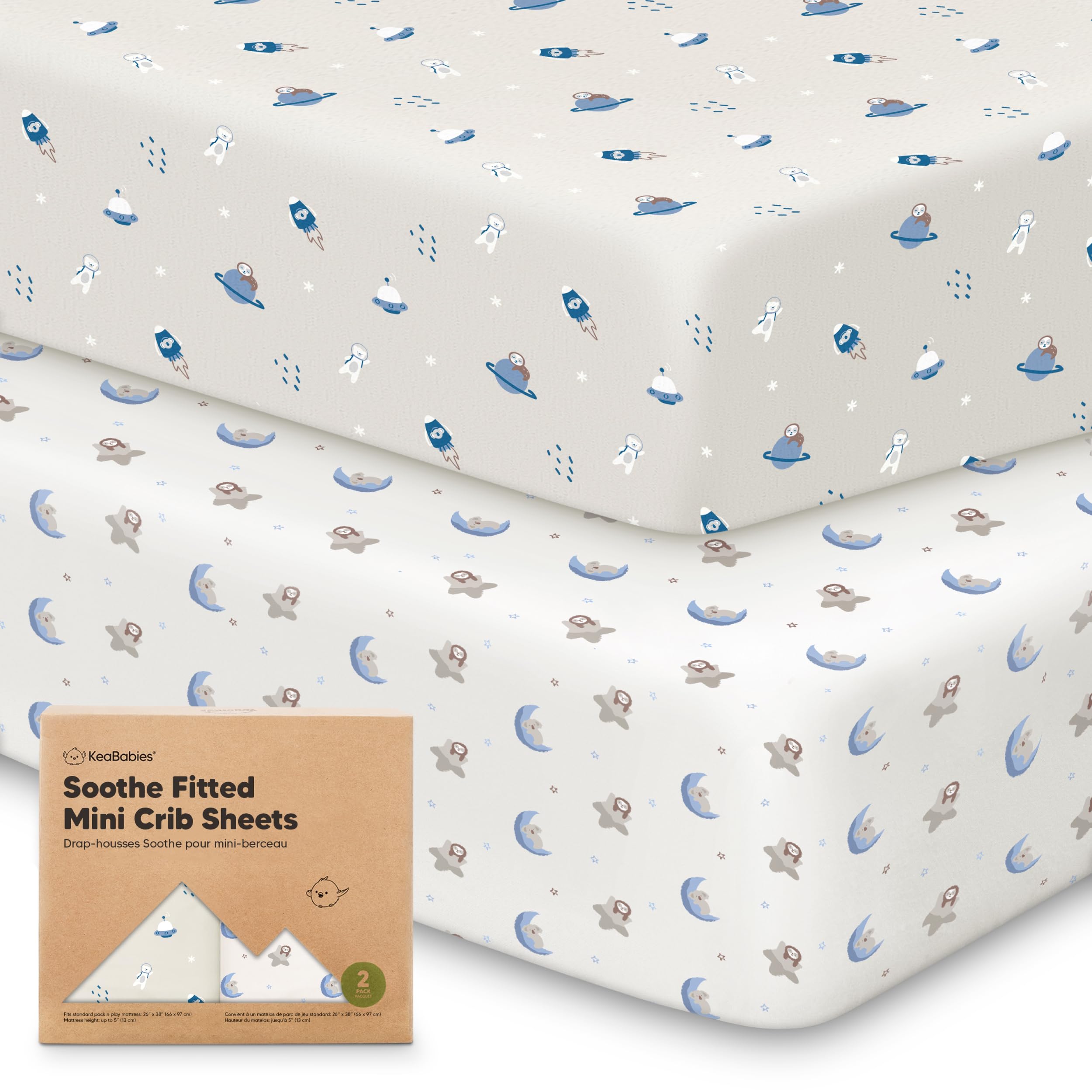 KeaBabies Cosmo mini crib sheets 38x26 offer a soft breathable sleep surface.