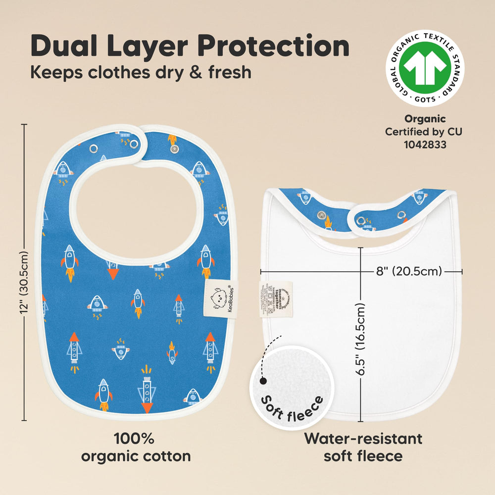 KeaBabies Cosmo water-resistant fleece layer enhances absorption during meals.