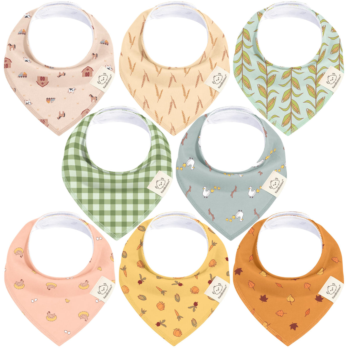 KeaBabies Countryside 8-pack bandana bibs offer soft cotton comfort for daily outfits and drool.