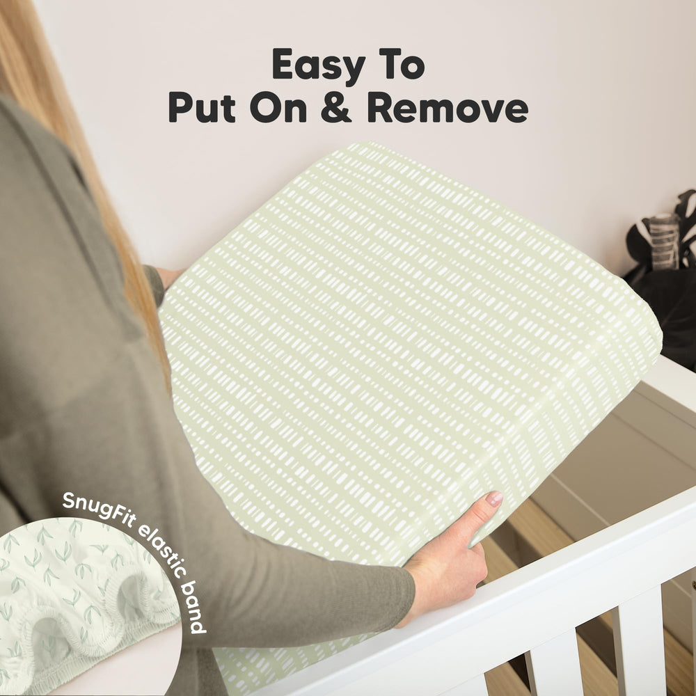 KeaBabies 52x28 crib fit guide highlights standard mattress compatibility.