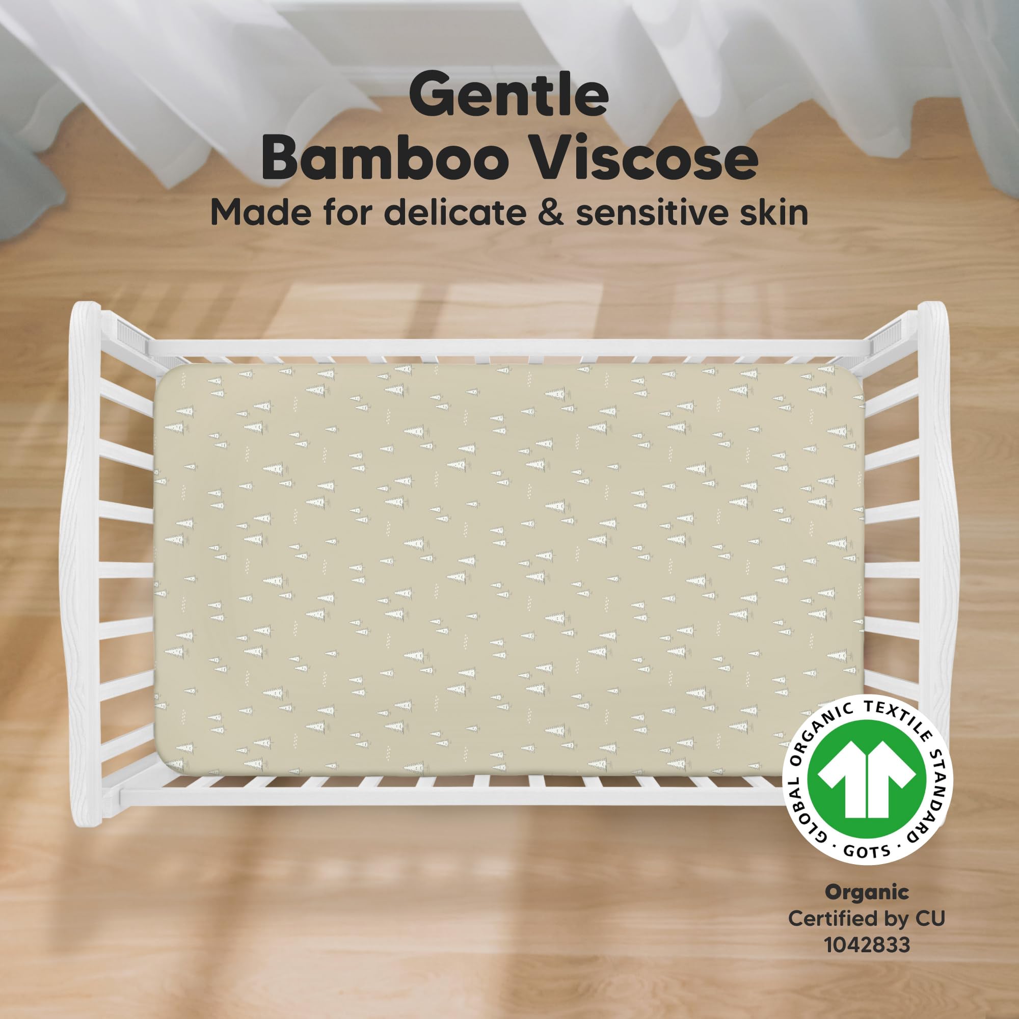 Keababies 52x28 fitted crib sheet on standard mattress, secure fit
