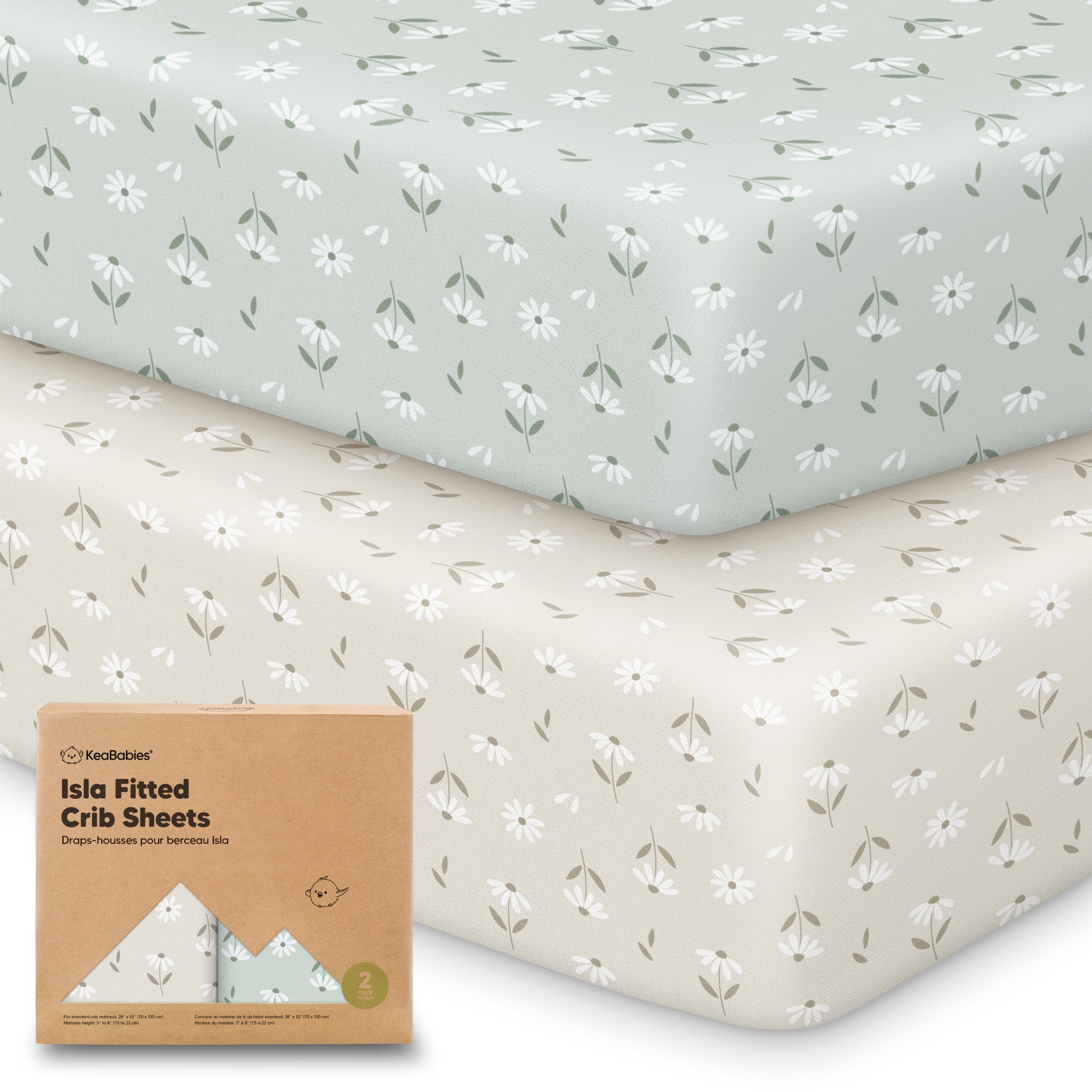 KeaBabies crib sheet 52x28 fits standard mattresses with breathable bamboo fabric for nap comfort.
