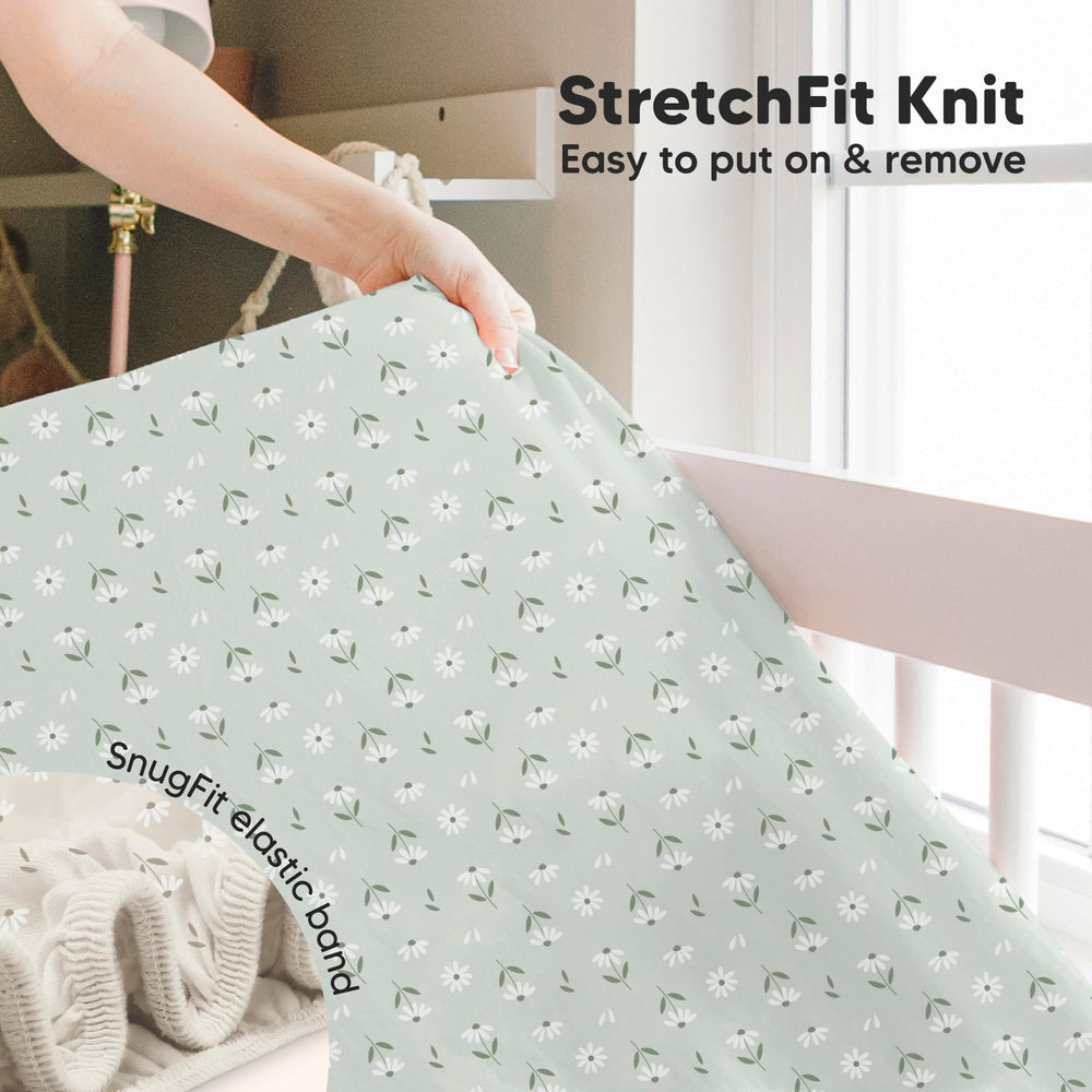 KeaBabies hidden elastic band ensures a secure fit on crib mattress.