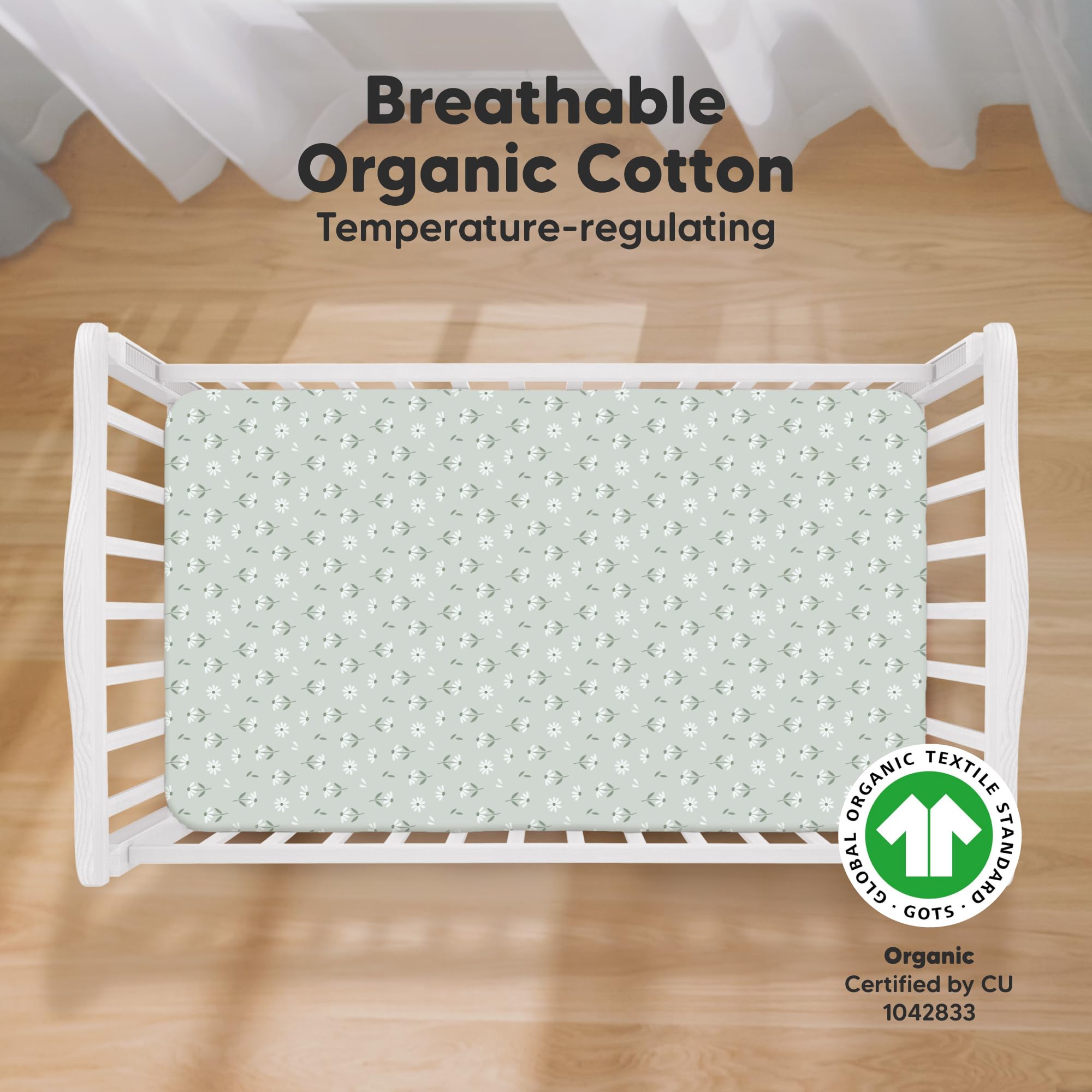 KeaBabies crib sheets on a 52x28 mattress showing secure fit