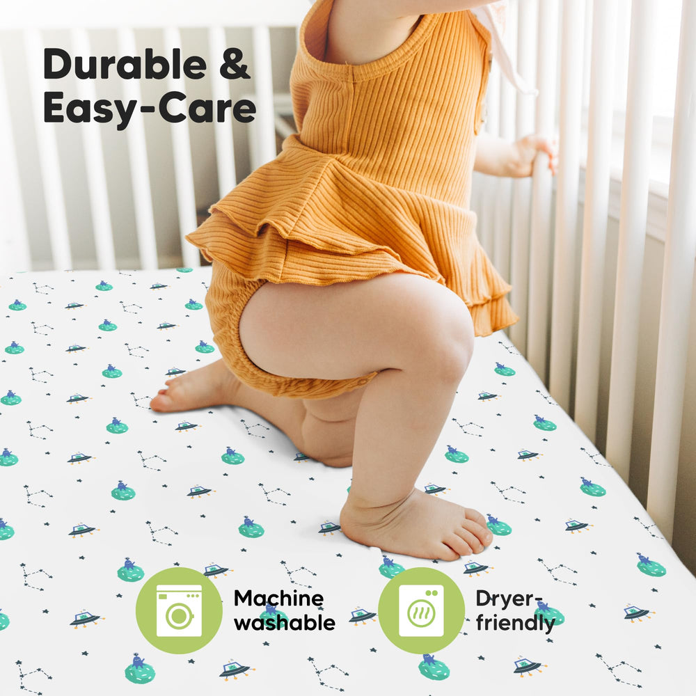 KeaBabies 52x28 mattress covered with soft bamboo sheets.