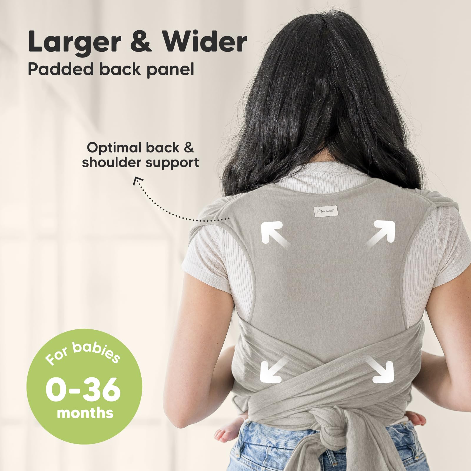 KeaBabies D-Lite wrap adjustable rings enable quick, secure setup.
