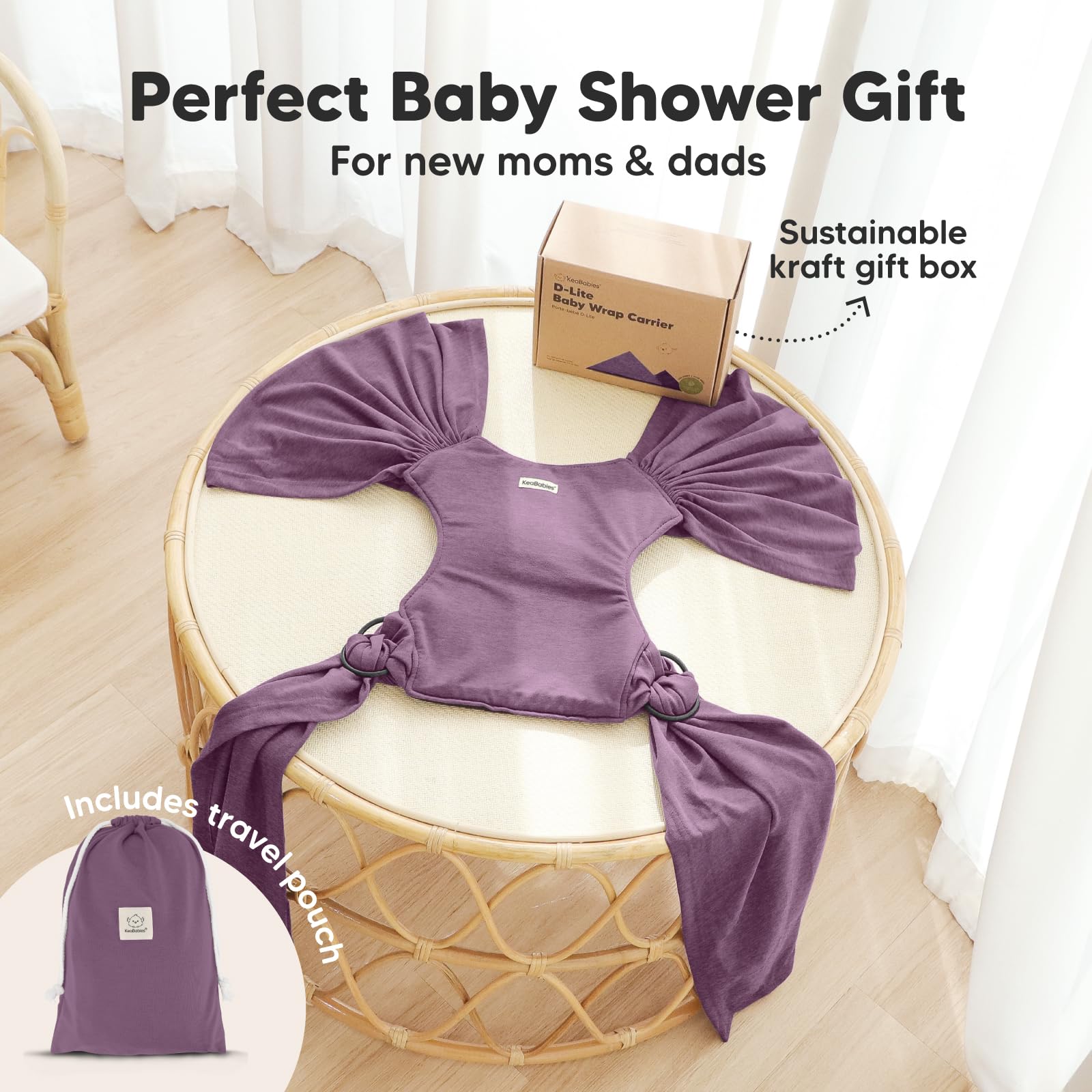KeaBabies D-Lite wrap provides snug close fit for secure carries