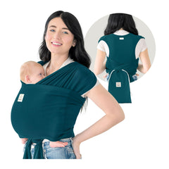 KeaBabies D-Lite wrap Peacock Green worn for comfortable, all-day carry.